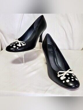 Stuart Weitzman Black Leather Polka Dot Bow Pumps Sz 7